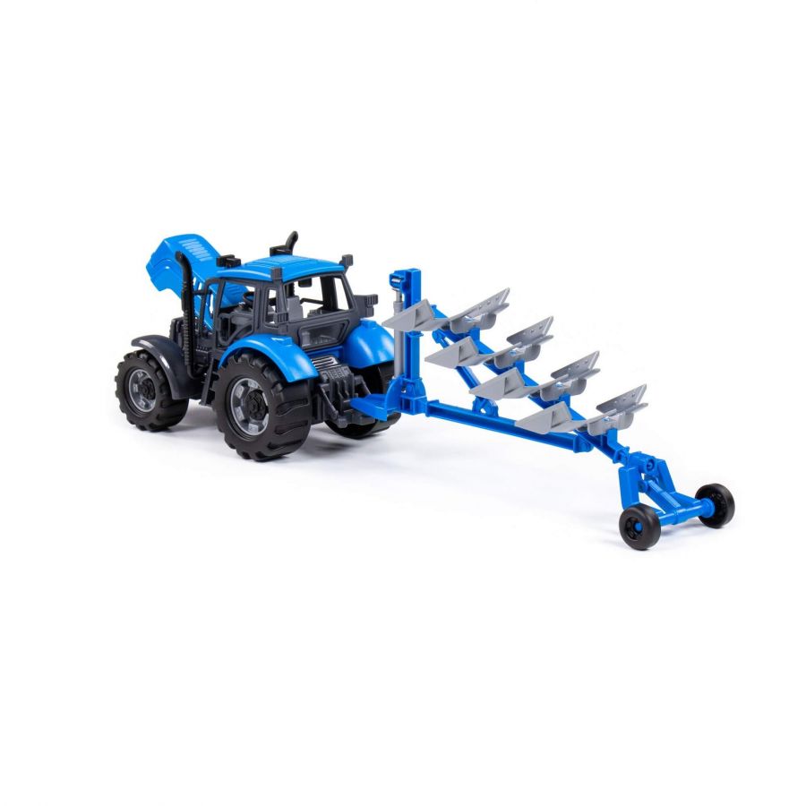 Трактор "Прогресс" с плугом инерционный (синий) (в коробке)