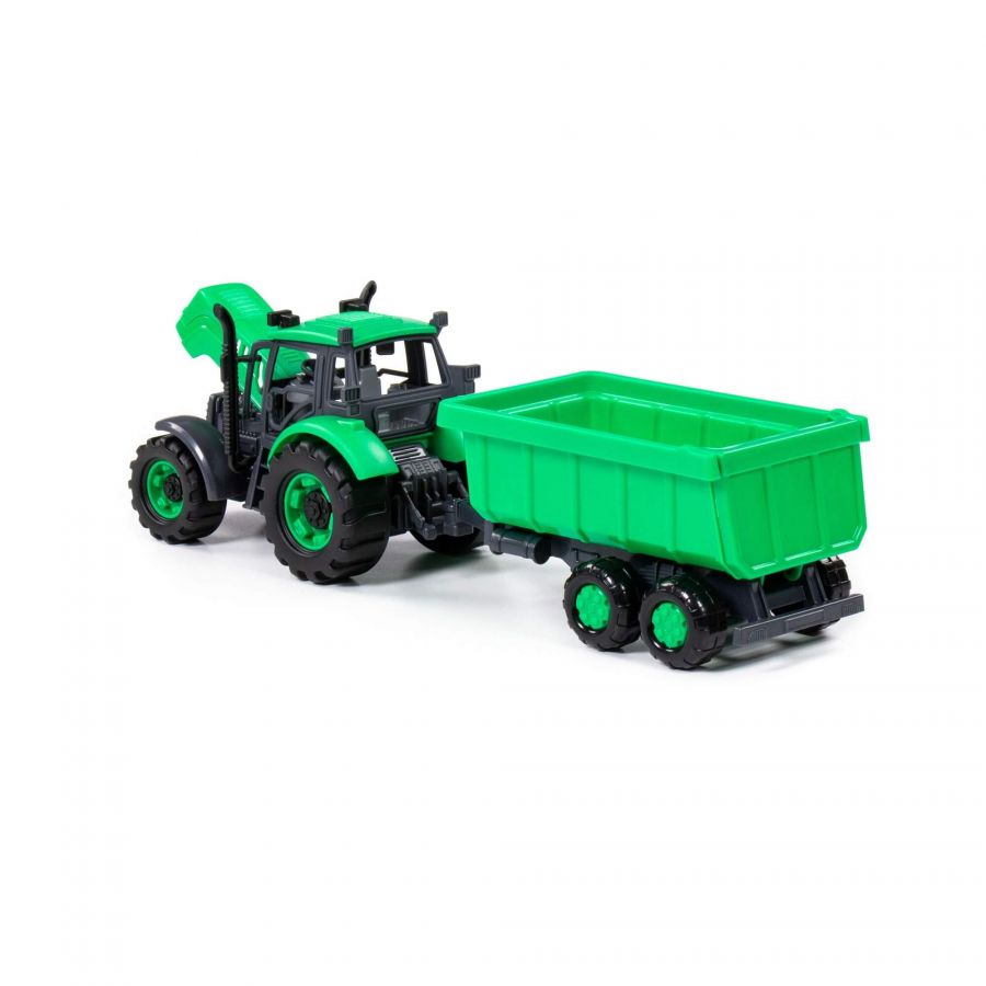 Трактор "Прогресс" с прицепом инерционный (зелёный) (в лотке)