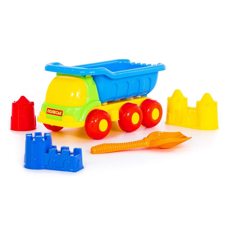Набор №367: "Универсал", автомобиль-самосвал + лопата №6, формочки (замок мост + замок башня + замок стена с двумя башнями)