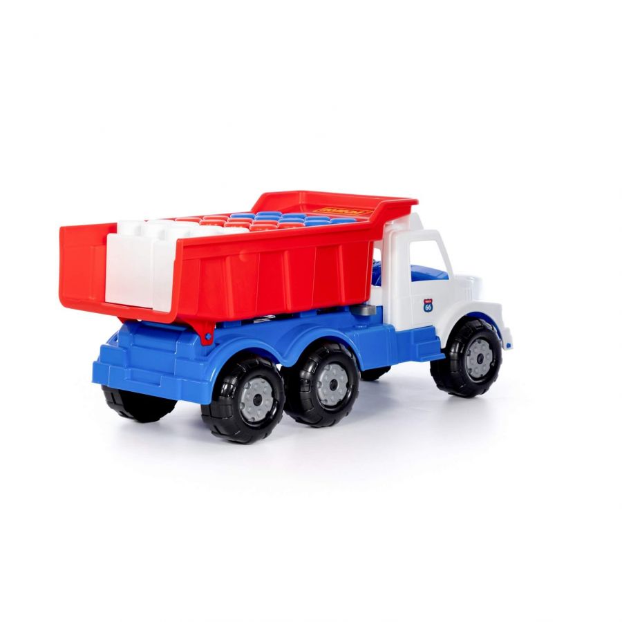 "Буран" №3, автомобиль-самосвал (бело-синий) + конструктор строительный "XXL", 5 элементов (в пакете)