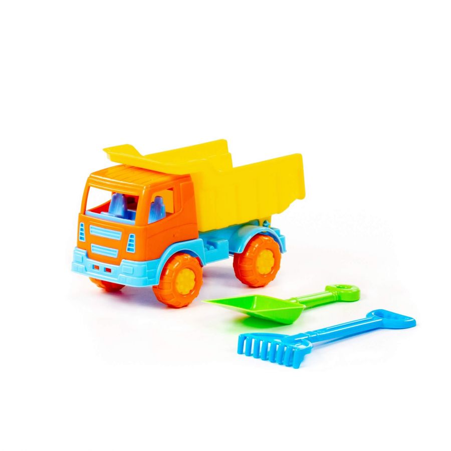 Набор №303: "Тёма", автомобиль-самосвал + лопатка малая №3, грабельки малые №3