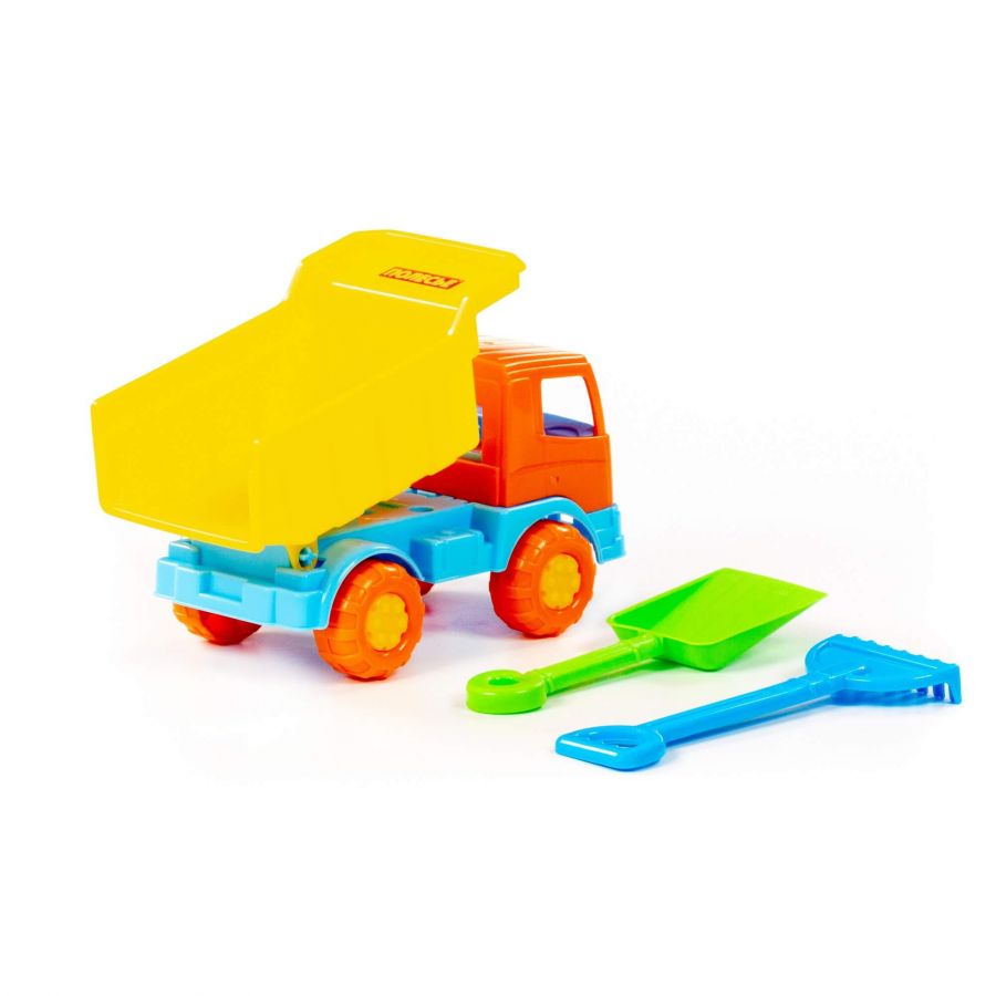 Набор №303: "Тёма", автомобиль-самосвал + лопатка малая №3, грабельки малые №3