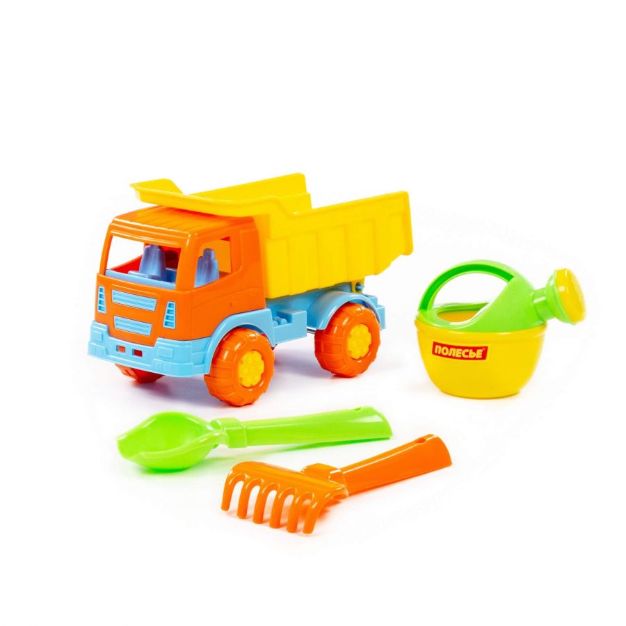 Набор №190: "Салют", автомобиль-самосвал + совок №2, грабельки №2, лейка малая №3