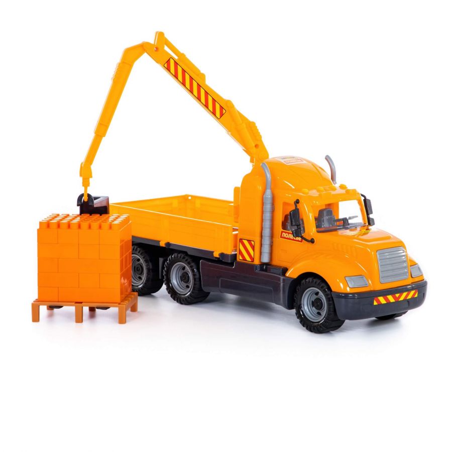 "Майк", автомобиль-кран с манипулятором + конструктор "Супер-Микс" - 30 элементов на поддоне (в лотке)