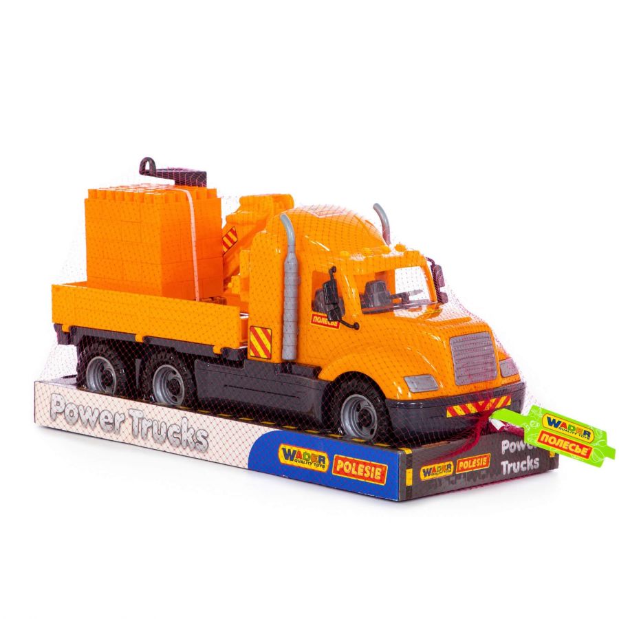 "Майк", автомобиль-кран с манипулятором + конструктор "Супер-Микс" - 30 элементов на поддоне (в лотке)