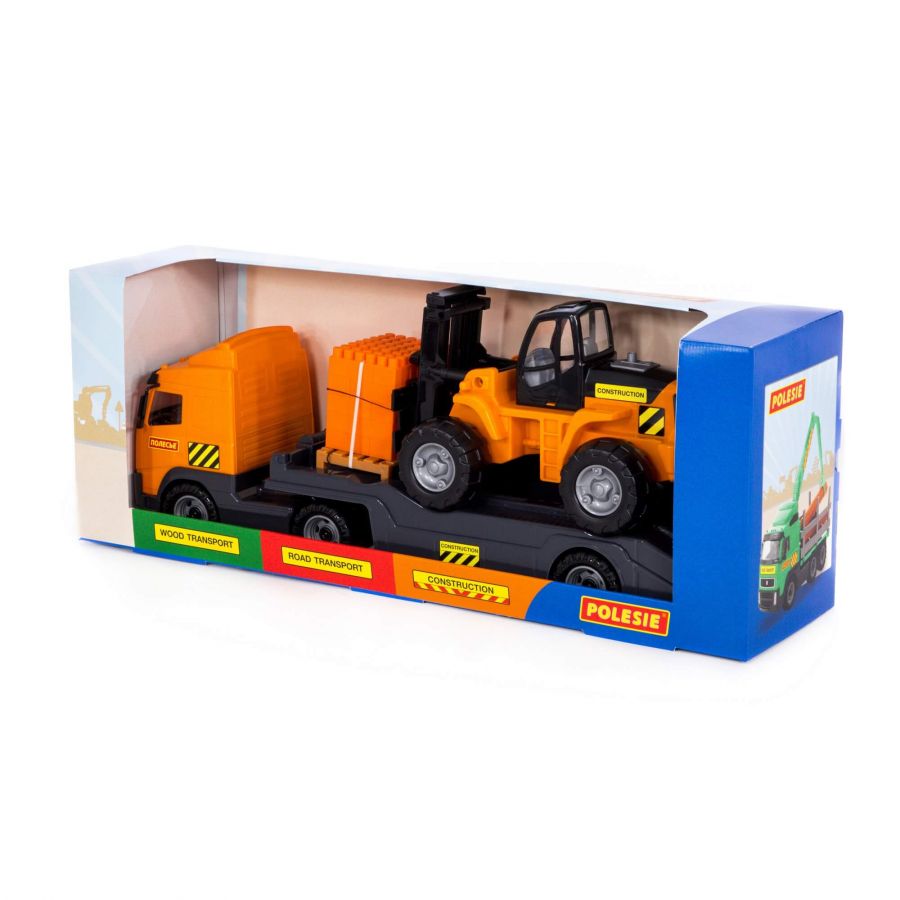 Автомобиль-трейлер + автокар + конструктор "Супер-Микс" - 30 элементов на поддоне (в коробке)