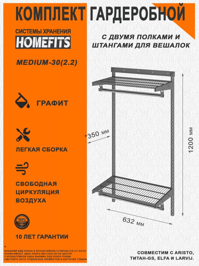 Гардеробная система "ПРАКТИК HOME medium-30(2.2)" (Цвет: Графит)