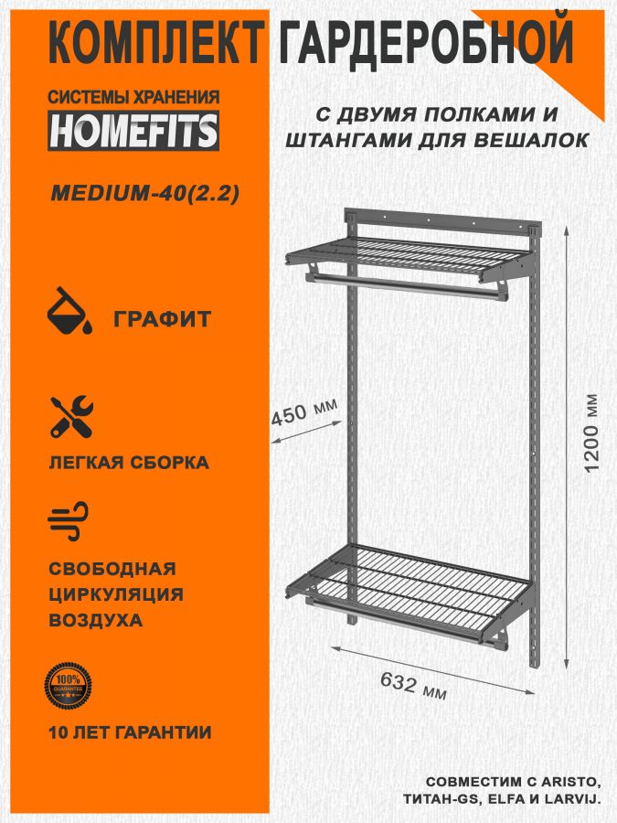 Гардеробная система "ПРАКТИК HOME medium-40(2.2)" (Цвет: Графит)
