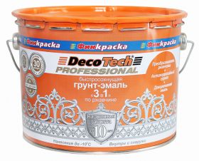 Эмаль по Ржавчине 3 в 1 Финкраска DecoTech 0.9кг RAL 9005 Черная, Быстросохнущая для Внутренних и Наружных Работ / Декотек.
