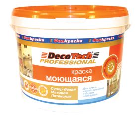 Краска для Кухни и Ванной Финкраска DecoTech 3л Моющаяся, Белая, Матовая, Латексная / Декотек Профессионал.