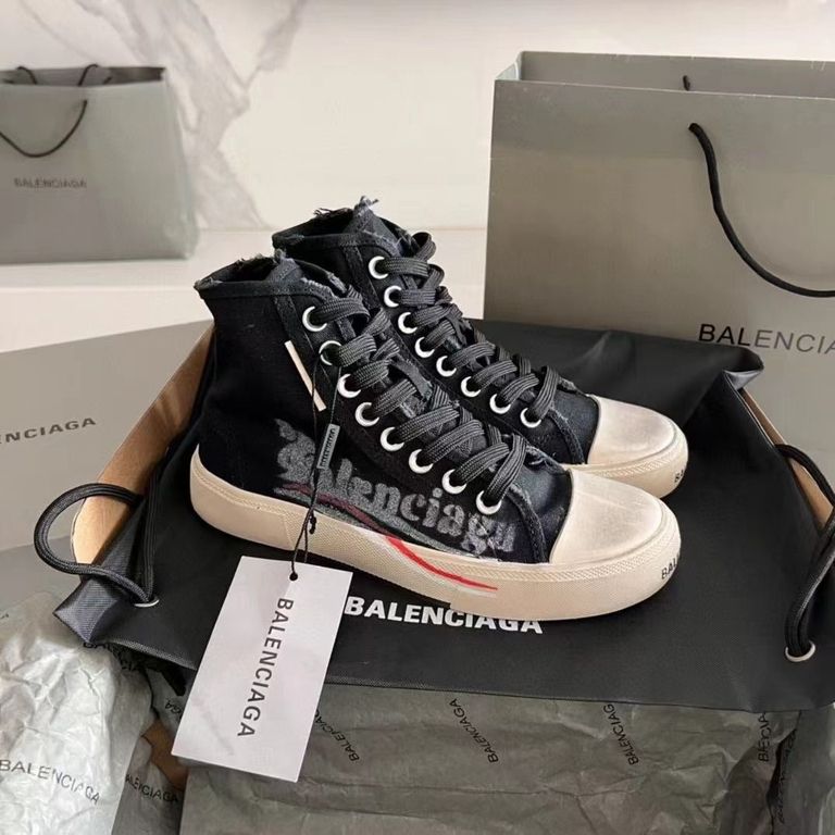 Текстильные высокие кеды Balenciaga PARIS черные