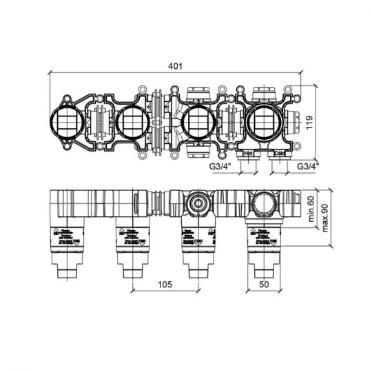 Скрытая часть термостата Almar Modular на 2 потребителя E169003 схема 2