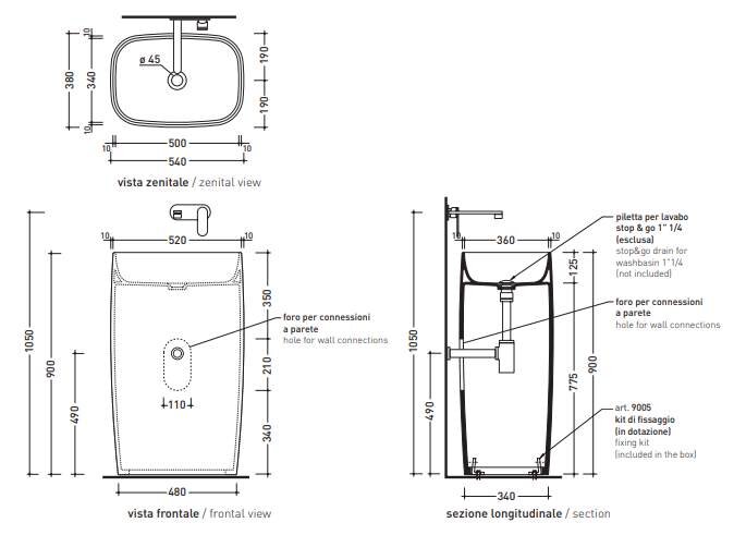 Напольная раковина Flaminia Monoflag Standing Basin To Wall 54х38 ФОТО