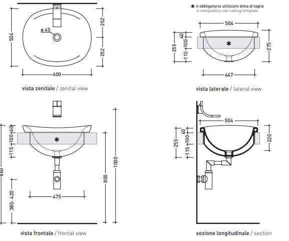 Раковина Flaminia Io 60 Recessed Basin 60х50,4 схема 8