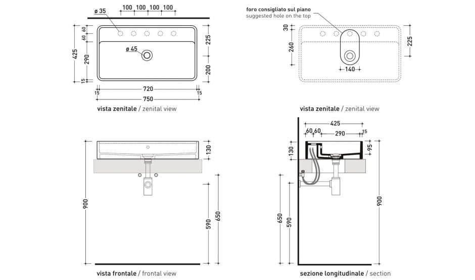 Накладная раковина Flaminia Miniwash 75 Countertop Basin MW75PR 75х42 ФОТО