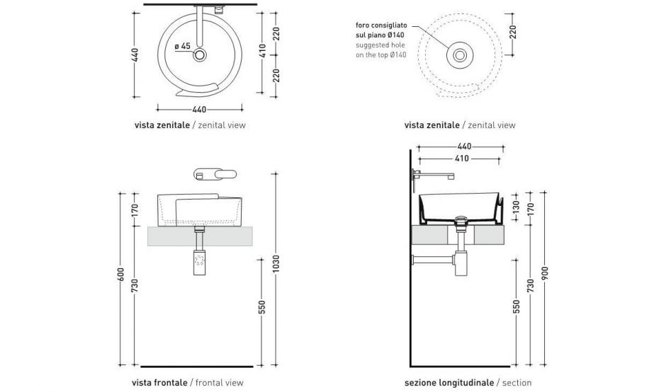 Накладная раковина Flaminia Roll 44 Countertop Basin 44х44 ФОТО