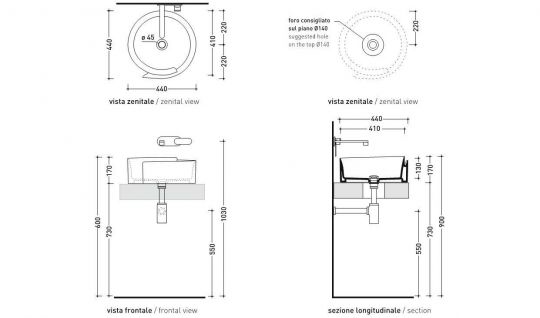 Раковина Flaminia Roll 44 Countertop Basin 44х44 ФОТО