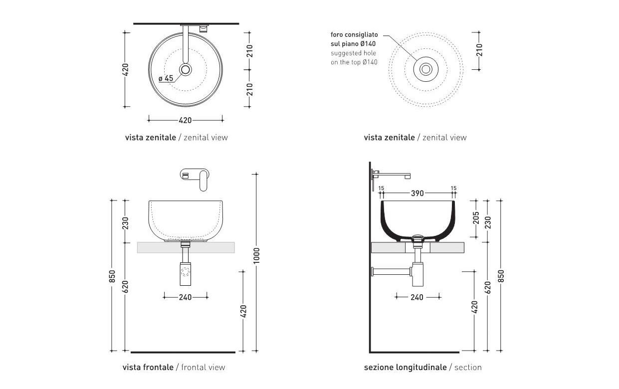 Раковина Flaminia Saltodacqua Countertop Basin 42х42 схема 7