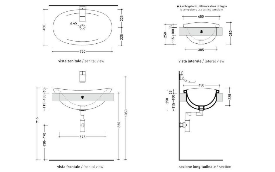 Встраиваемая сверху раковина Flaminia Io 75 Recessed Basin 75х48 ФОТО