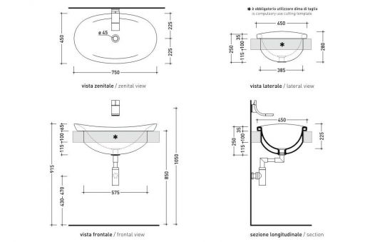 Раковина Flaminia Io 75 Recessed Basin 75х48 ФОТО