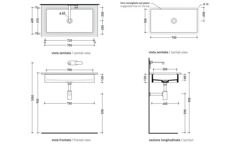 Встраиваемая снизу раковина Flaminia Miniwash 75 Under-Counter Basin 70х35 ФОТО