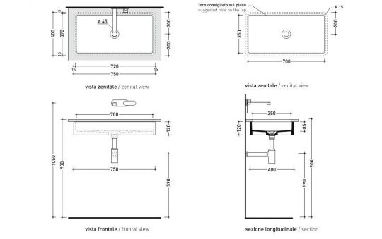 Раковина Flaminia Miniwash 75 Under-Counter Basin 70х35 ФОТО