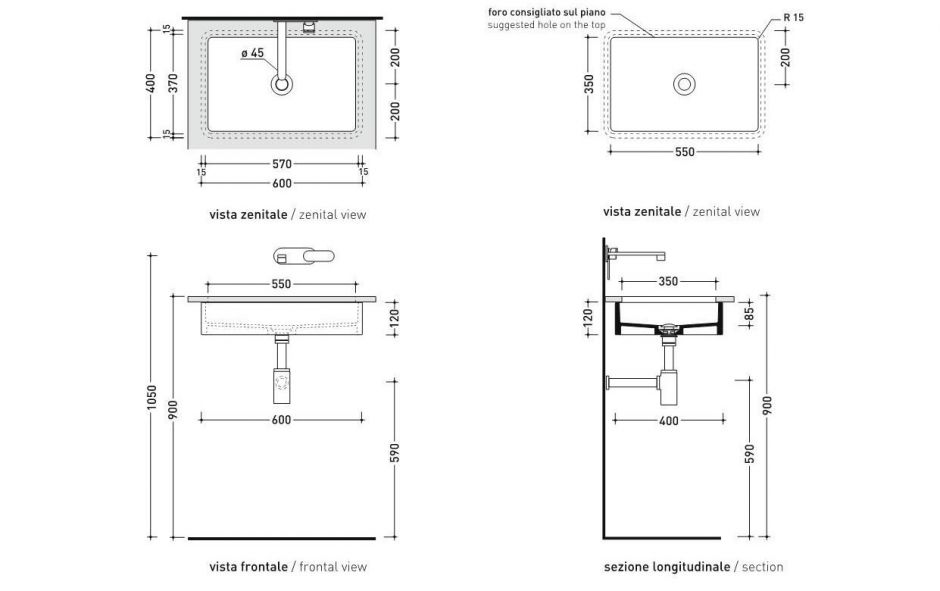 Встраиваемая снизу раковина Flaminia Miniwash 60 Under-Counter Basin 55х35 ФОТО