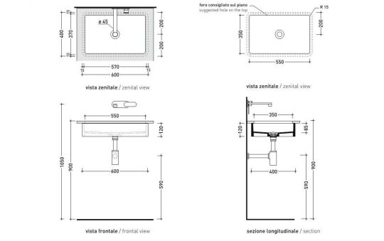 Раковина Flaminia Miniwash 60 Under-Counter Basin 55х35 ФОТО