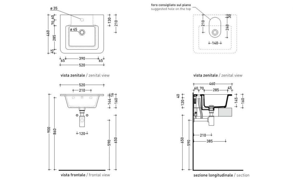 Подвесная раковина Flaminia Volo 52 Countertop - Wall Hung Basin 52х46 ФОТО