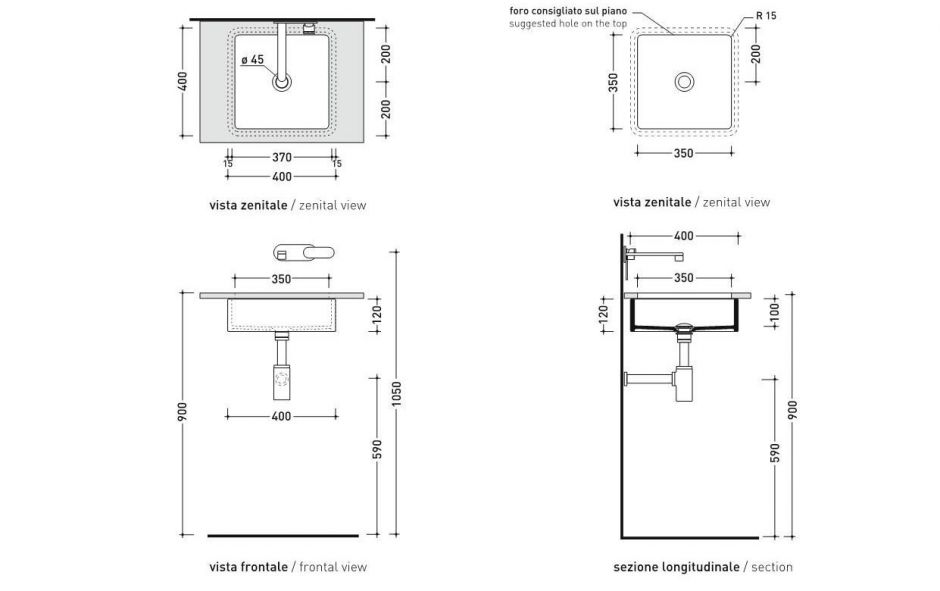 Встраиваемая снизу раковина Flaminia Miniwash 40 Under-Counter Basin 35х35 ФОТО