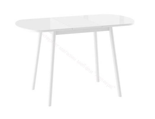 Стол раздвижной ROUND-94 Белое стекло/Опоры металл белые