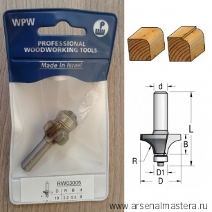 Фреза радиусная с подшипником полуштап WPW 19 x 9.5 x 48 x 8 R3.2 RW03005