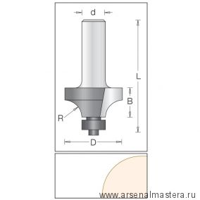 Концевая профильная врезная фреза D 19,1 мм B 9,5 мм L 59 мм d 12 мм R 3,2 мм DIMAR 1090049