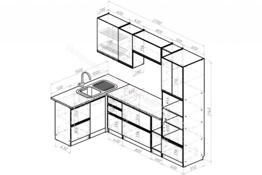Кухонный гарнитур Равенна мега прайм 1500х2700 мм