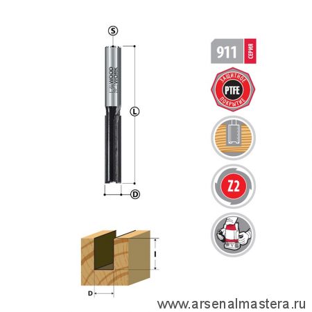 Новинка! Фреза пазовая D 25 мм I 32 мм S 12 мм PTFE Woodwork 911.2532.12