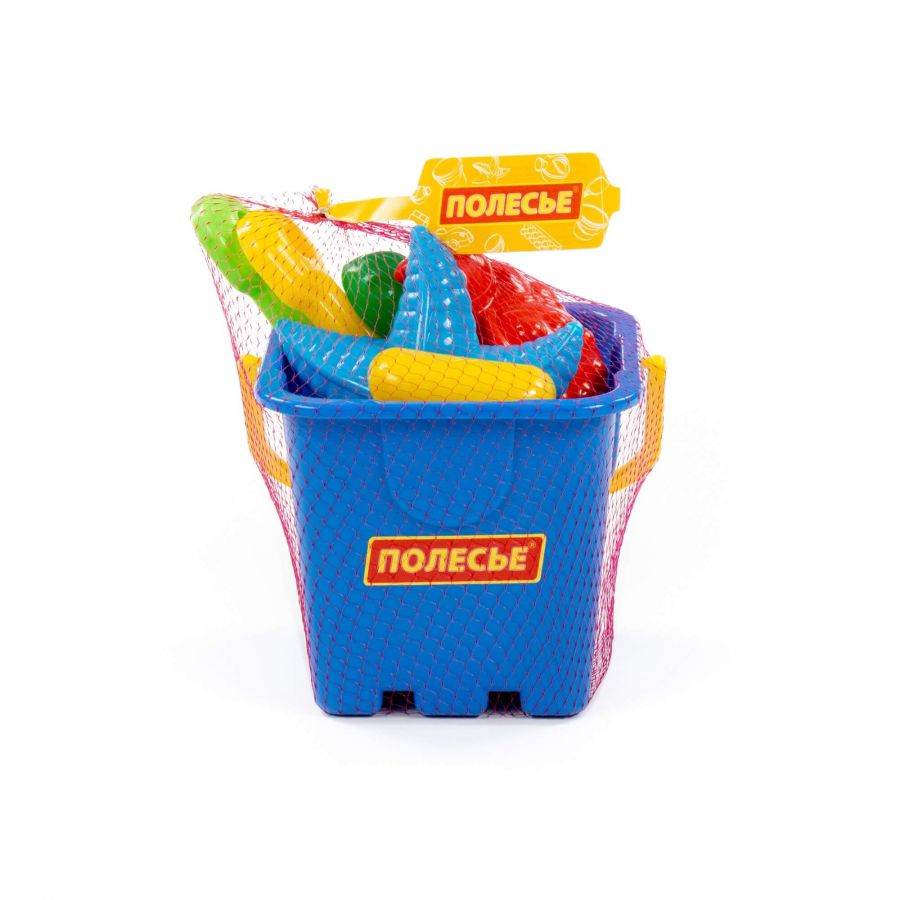 Набор №290: ведро-крепость большое, совок №8, грабельки №8, формочки (краб №2 + морская звезда №2 + ракушка №2 + черепаха)