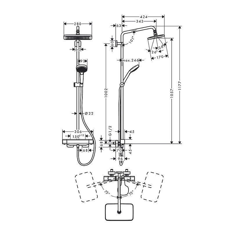 Душевая система Hansgrohe Croma E 27660000 хром схема 7