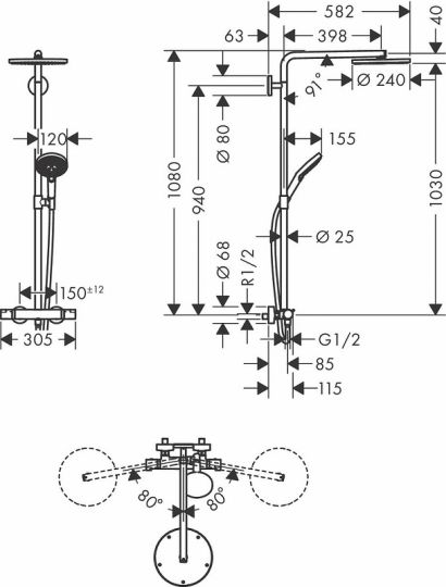 Душевая система Hansgrohe Raindance Select S 27633140 Бронза матовая схема 8