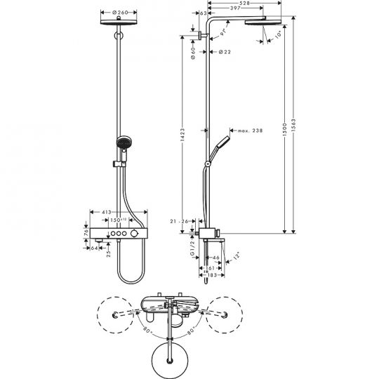 Душевая система Hansgrohe Pulsify S Showerpipe 260 1jet 24230000 с термостатом хром ФОТО