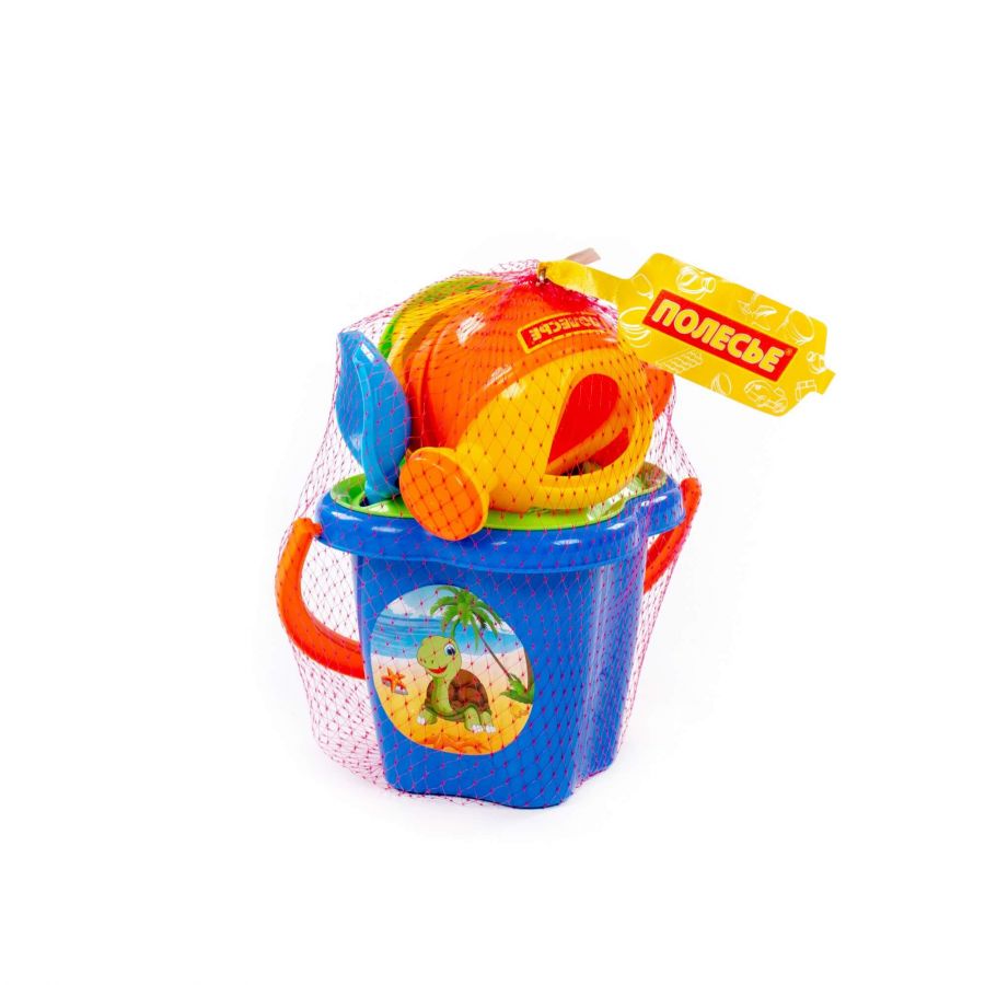 Набор №157: ведро-цветок среднее, ситечко-цветок, совок №2, грабельки №2, 3 формочки, лейка малая №3