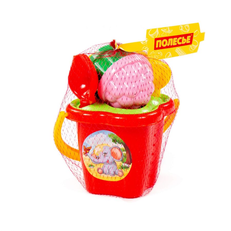 Набор №21: ведро-цветок среднее, ситечко-цветок, совок №2, грабельки №2, 3 формочки