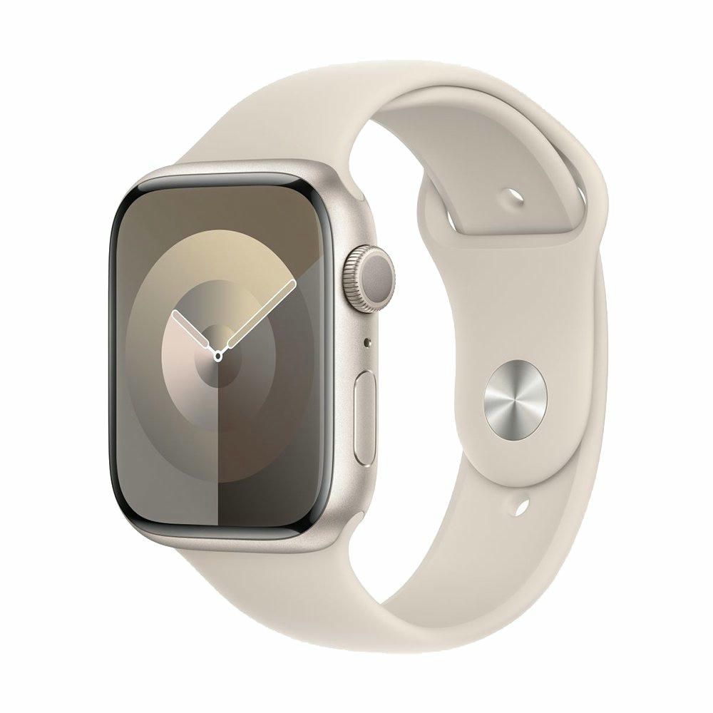 Apple Watch Series 9 45mm (GPS) Starlight Aluminum Case with Starlight Sport Band (S/M) (MR963)