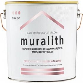Краска Фасадная Всесезонная Vincent Muralith F1 0.8л до -20°С Плиолитовая, Белая / Винсент Муралит Ф1.