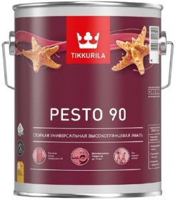 Эмаль Универсальная Tikkurila Pesto 90 2.7л Белая, Высоко Глянцевая, Интерьерная, без Резкого Запаха / Тиккурила Песто 90.