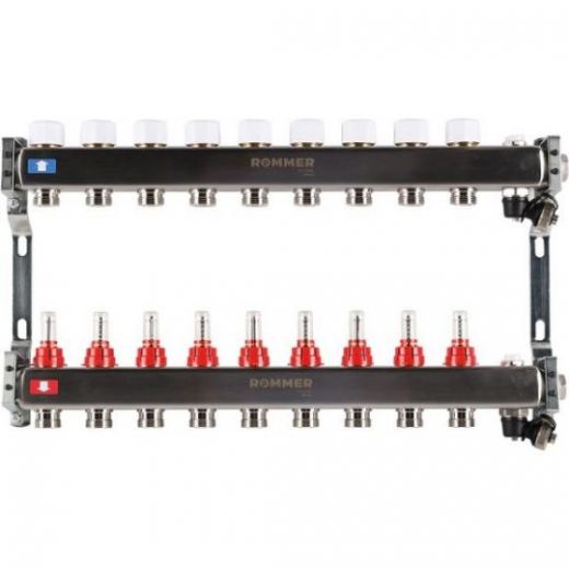 Rommer коллектор 1"x3/4", 9 контуров с расходомерами и запорными клапанами RMS-1201-000009