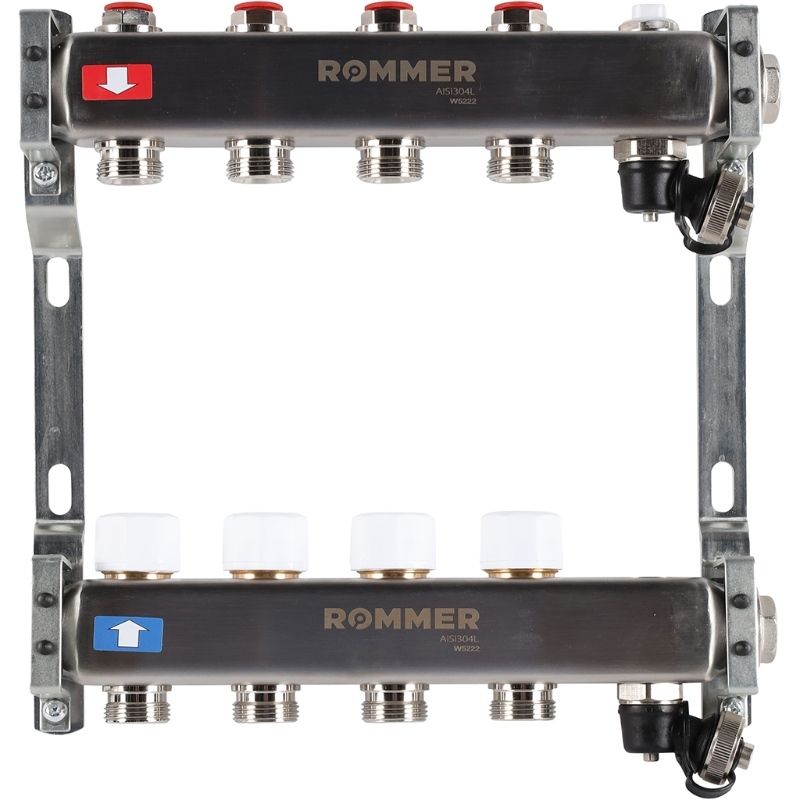 Rommer коллектор 1"x3/4", 4 контура с запорными клапанами из нерж. стали RMS-3201-000004