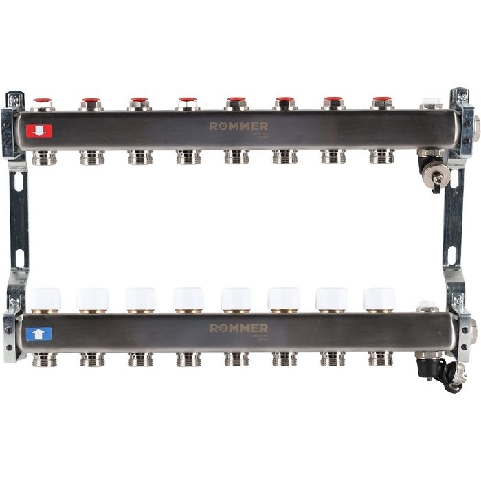 Rommer коллектор 1"x3/4", 8 контуров с запорными клапанами из нерж. стали RMS-3201-000008