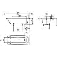 Стальная ванна Kaldewei Cayono 750 170x75 275030003001 с покрытием Anti-Slip и Easy-clean схема 10