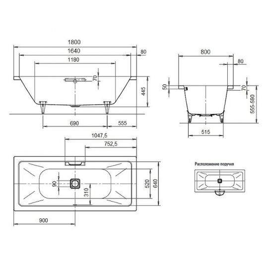 Стальная ванна Kaldewei Conoduo 180x80 235100010001 без покрытия схема 7