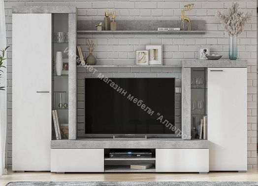 Гостиная МГС 5 Цемент светлый/Белый